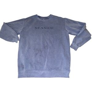 Seaside Style Crewneck Sweatshirt Medium Blue Faded Graphic Pullover Florida